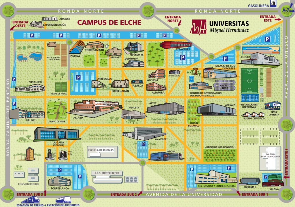 Plano del Campus de Elche de la Universidad Miguel Hernández